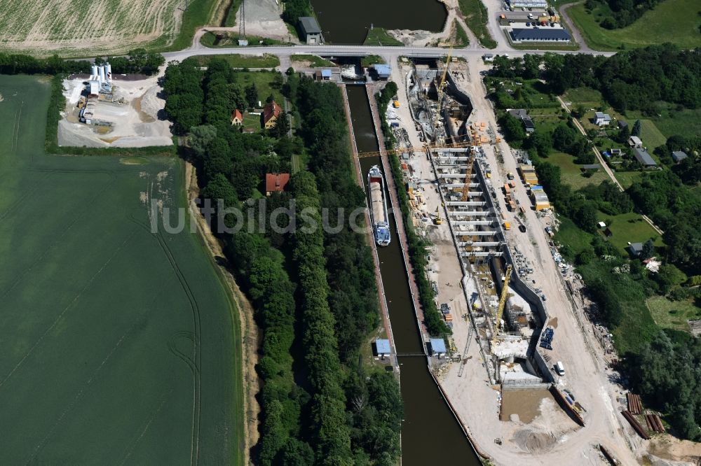 Zerben Elbe-Parey aus der Vogelperspektive: Baustelle Schleuse Zerben und Zerbener Brücke am Elbe-Havel-Kanal im Bundesland Sachsen-Anhalt