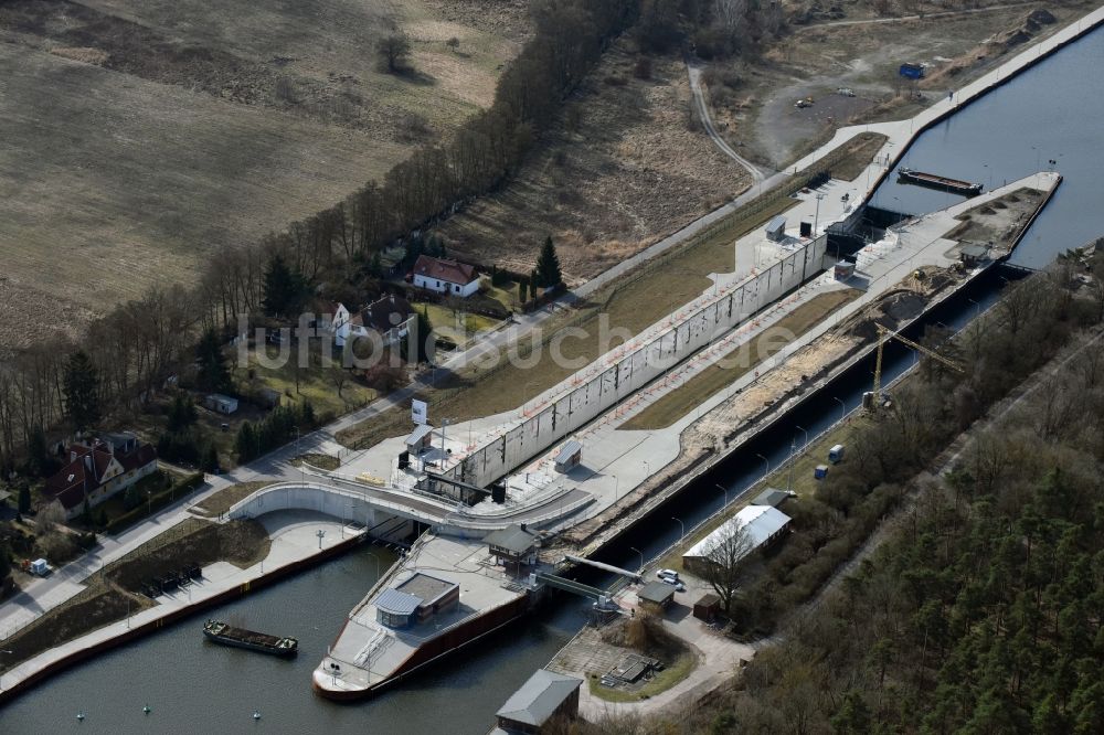 Luftaufnahme Elbe-Parey - Baustelle Schleuse Zerben und Zerbener Brücke am Elbe-Havel-Kanal im Bundesland Sachsen-Anhalt
