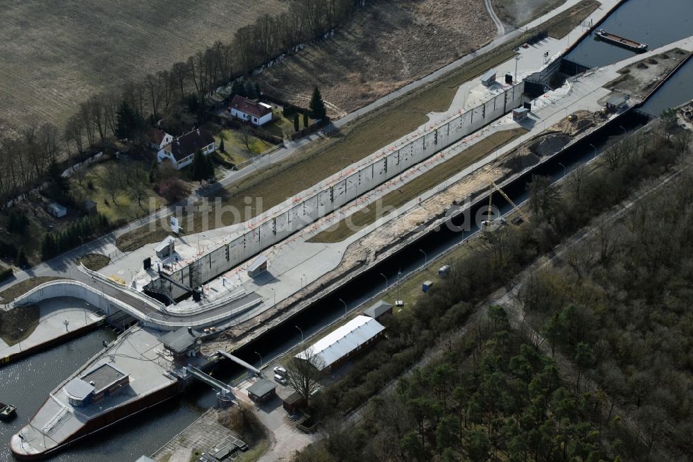Elbe-Parey von oben - Baustelle Schleuse Zerben und Zerbener Brücke am Elbe-Havel-Kanal im Bundesland Sachsen-Anhalt
