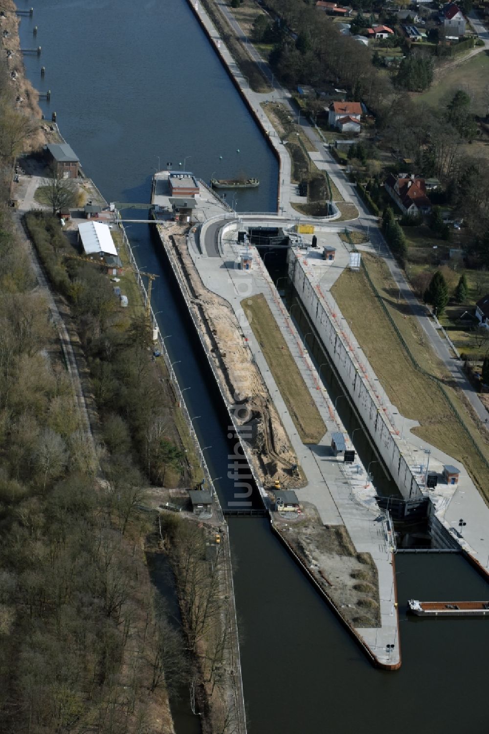 Elbe-Parey von oben - Baustelle Schleuse Zerben und Zerbener Brücke am Elbe-Havel-Kanal im Bundesland Sachsen-Anhalt