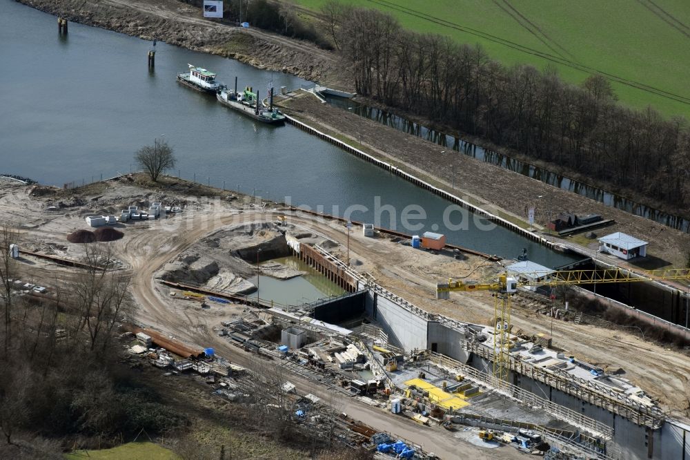 Luftaufnahme Elbe-Parey - Baustelle Schleuse Zerben und Zerbener Brücke am Elbe-Havel-Kanal im Bundesland Sachsen-Anhalt