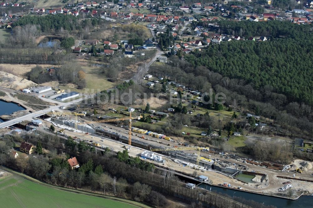 Luftbild Elbe-Parey - Baustelle Schleuse Zerben und Zerbener Brücke am Elbe-Havel-Kanal im Bundesland Sachsen-Anhalt