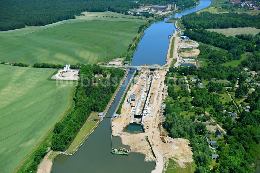 Luftbild Elbe-Parey - Baustelle Schleuse Zerben und Zerbener Brücke am Elbe-Havel-Kanal im Bundesland Sachsen-Anhalt