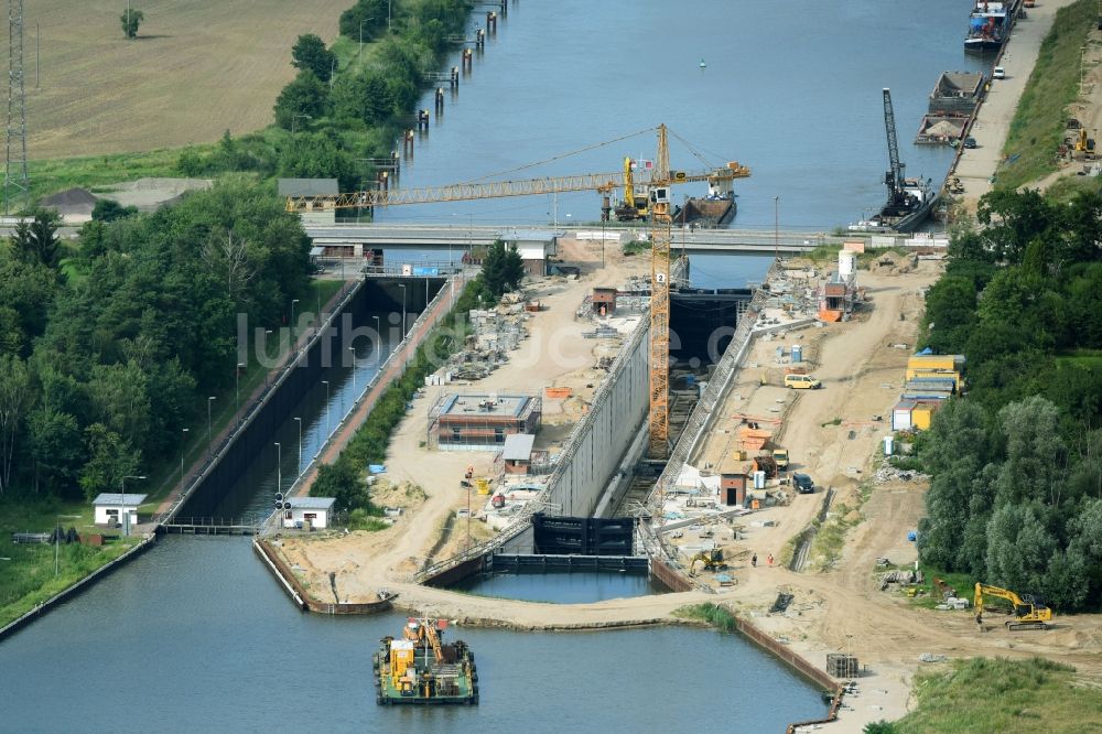 Zerben aus der Vogelperspektive: Baustelle Schleuse Zerben und Zerbener Brücke am Elbe-Havel-Kanal im Bundesland Sachsen-Anhalt