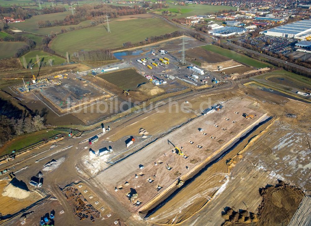 Luftaufnahme Werne - Baustelle zum Neubau eines Gebäudekomplexes auf dem Gelände des Logistikzentrums Amazon Logistik im Ortsteil Lenklar in Werne im Bundesland Nordrhein-Westfalen