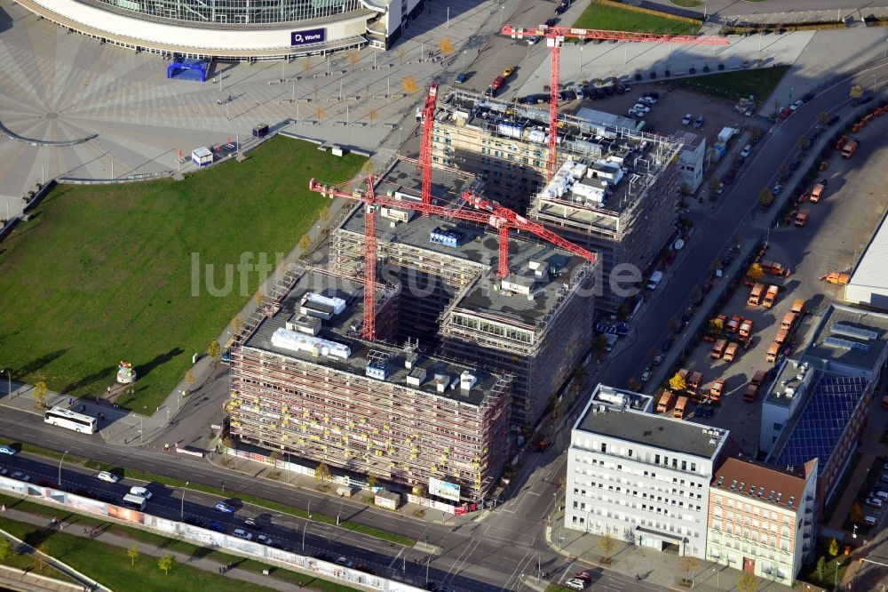Luftaufnahme Berlin - Baustelle zum Neubau eines Hotel- und Bürocampus auf dem Anschutz Areal im Ortsteil Friedrichshain in Berlin