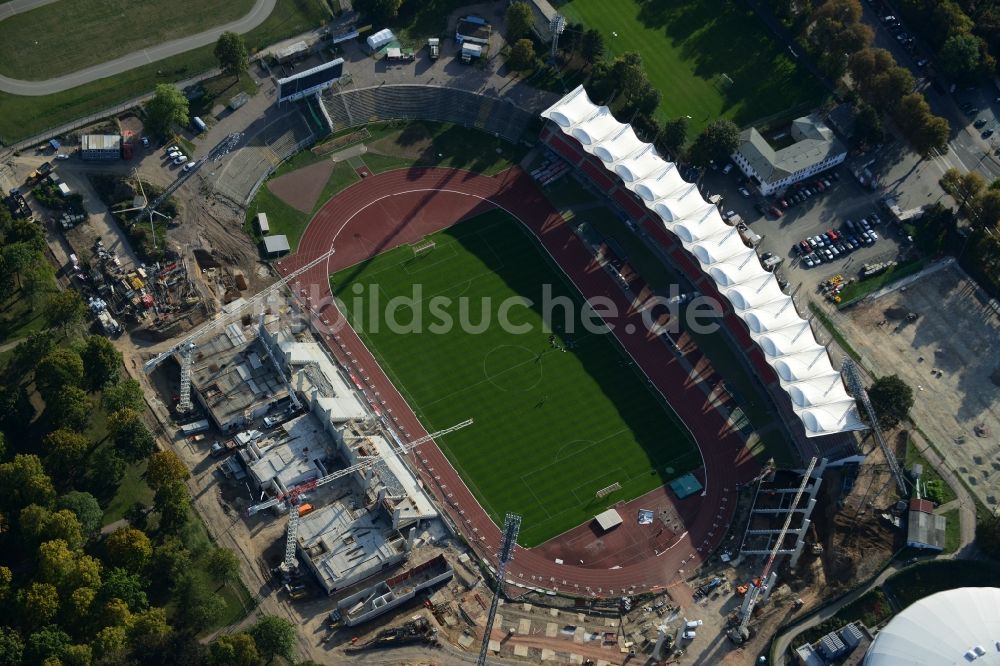 Luftbild Erfurt - Baustelle zum Umbau der Arena des Stadion Steigerwaldstadion in Erfurt im Bundesland Thüringen