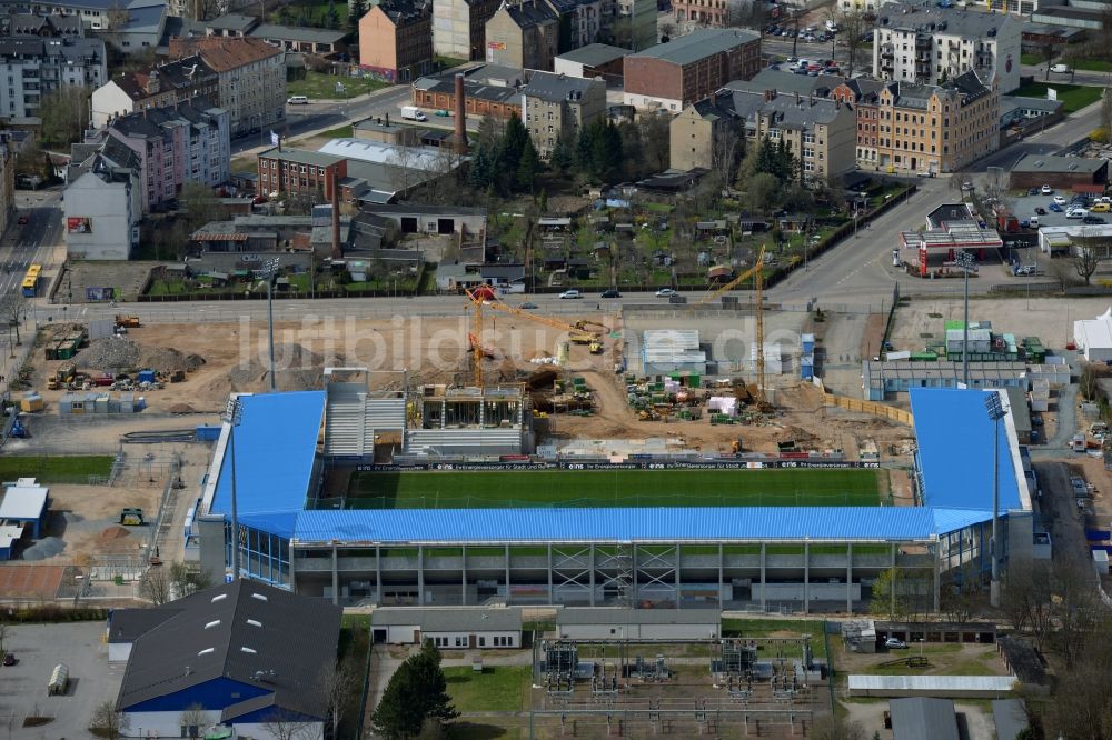 Chemnitz von oben - Baustelle zum Umbau des CFC - Stadion in Chemnitz im Bundesland Sachsen