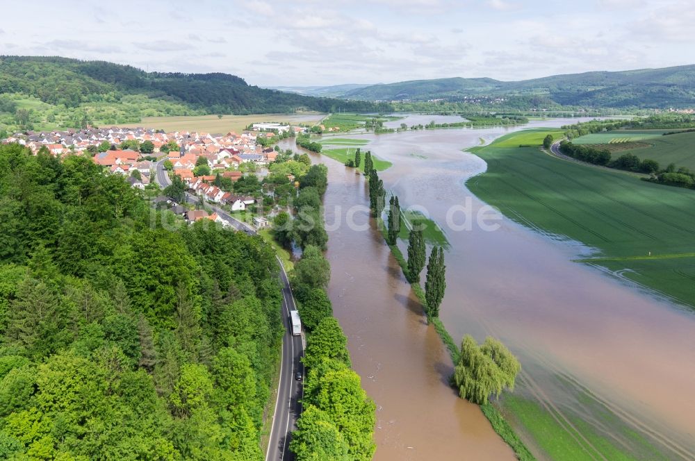 Luftaufnahme Witzenhausen - Das Hochwasser an der Werra in Witzenhausen im Bundesland Hessen