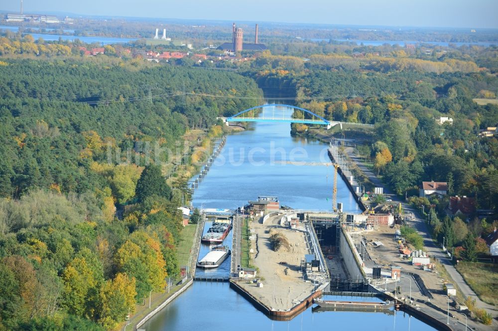 Wusterwitz aus der Vogelperspektive: Erweiterungsbaustelle Neubau Schleuse Wusterwitz am Elbe-Havel-Kanal im Bundesland Brandenburg