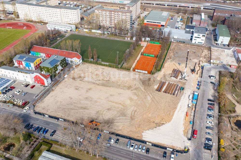 Luftaufnahme Berlin - Neubau eines Büro- und Geschäftshauses Ostkreuz Campus in Berlin, Deutschland