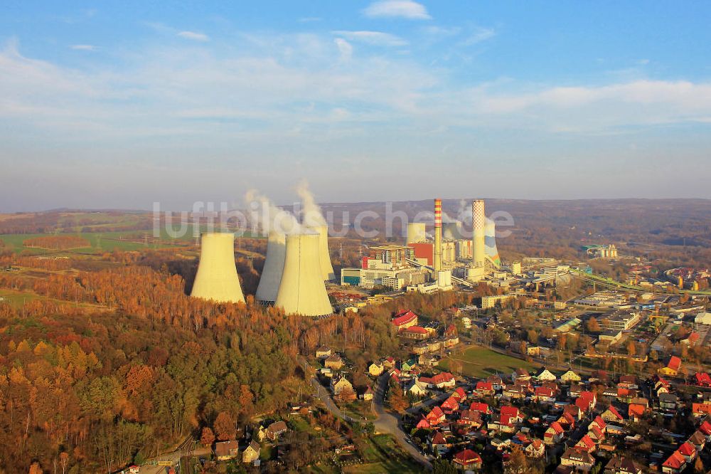 Turoszow / Türchau von oben - Polnisches Braunkohle - Kraftwerk Turow in Niederschlesien / Südwest- Polen