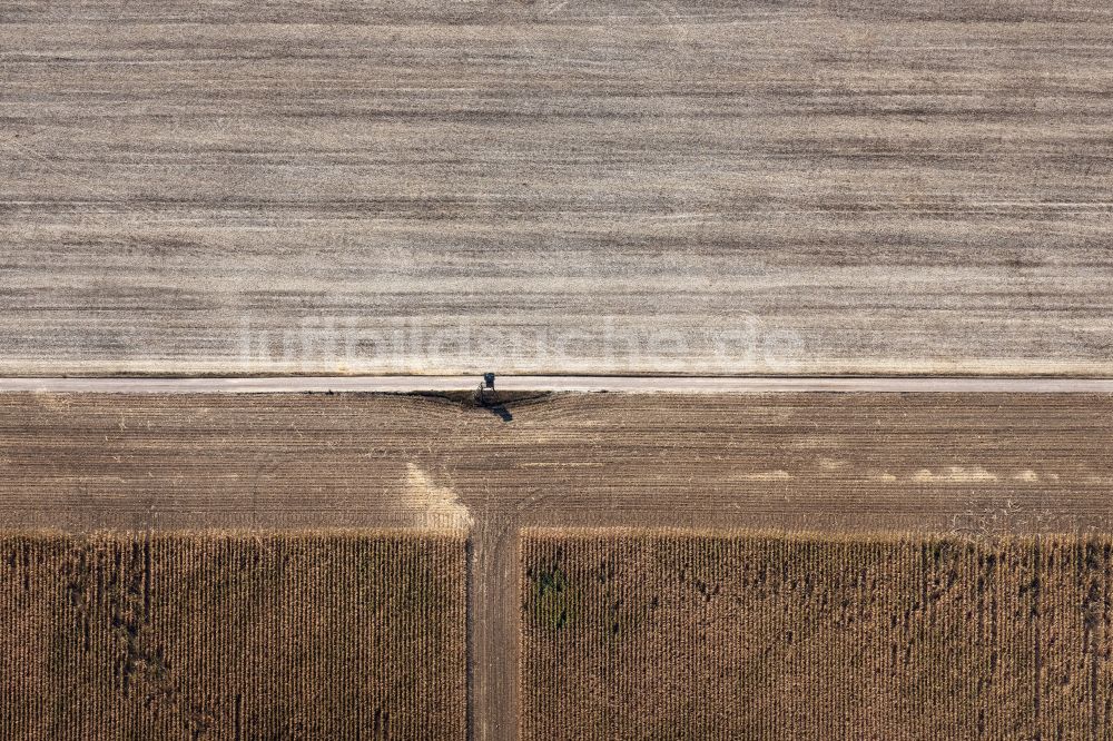 Luftaufnahme Tonna - Abgeerntete Kornfeld-Strukturen auf einem Getreidefeld in Tonna im Bundesland Thüringen, Deutschland