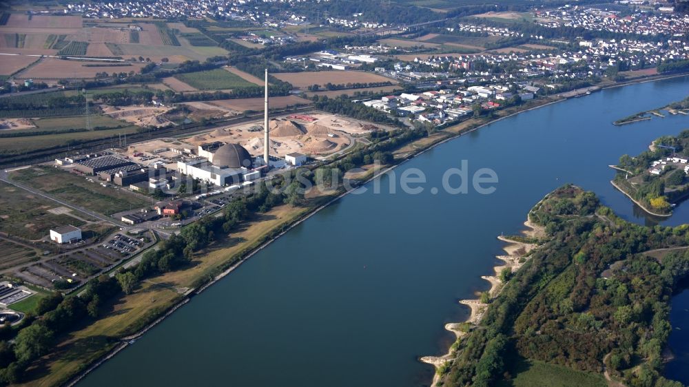 Mülheim-Kärlich aus der Vogelperspektive: Abriß des AKW - KKW Kernkraftwerk in Mülheim-Kärlich im Bundesland Rheinland-Pfalz, Deutschland