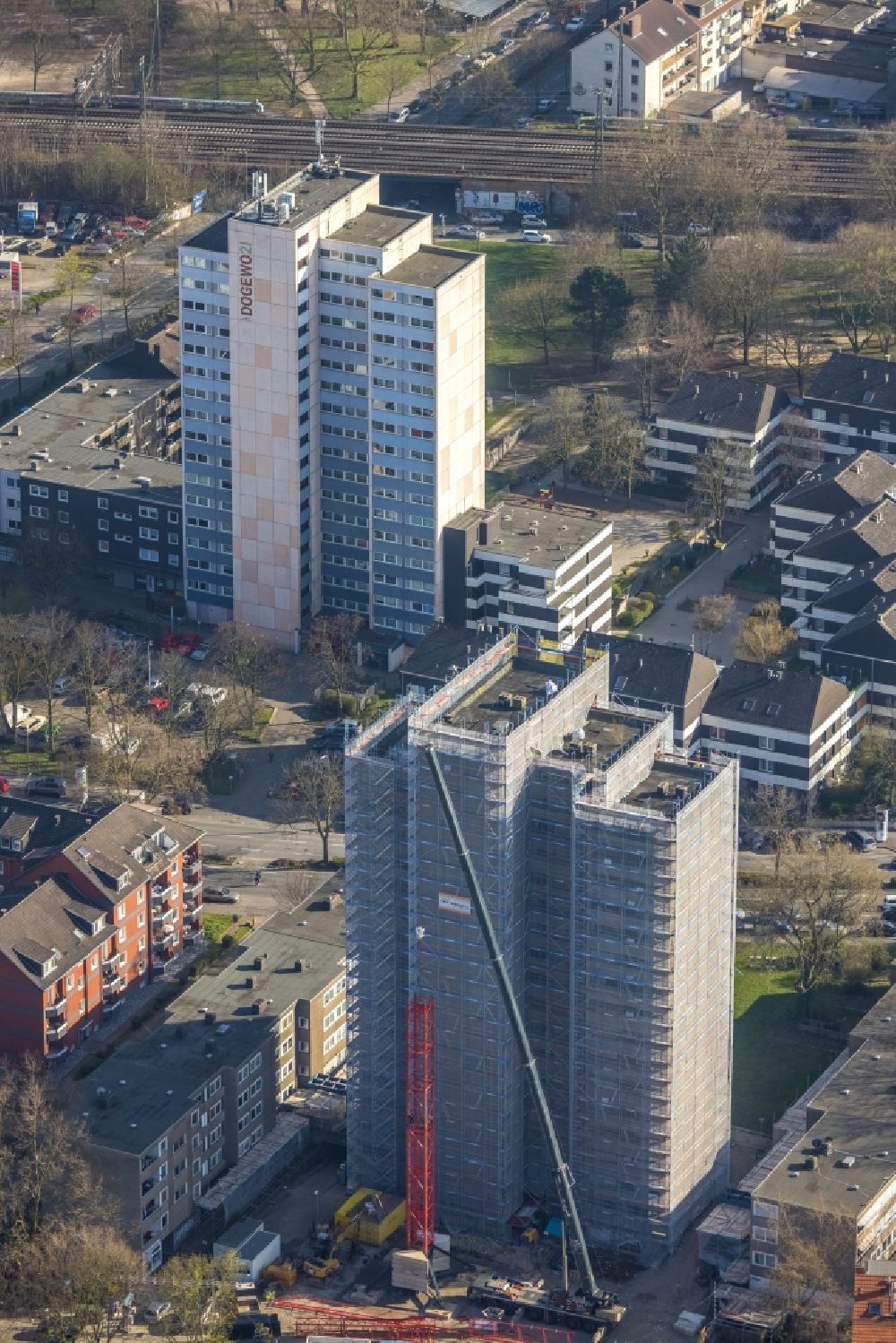 Luftbild Dortmund - Abriß- Baustelle zum Rückbau des Hochhaus- Gebäude im Ortsteil Nordmarkt-Süd in Dortmund im Bundesland Nordrhein-Westfalen, Deutschland