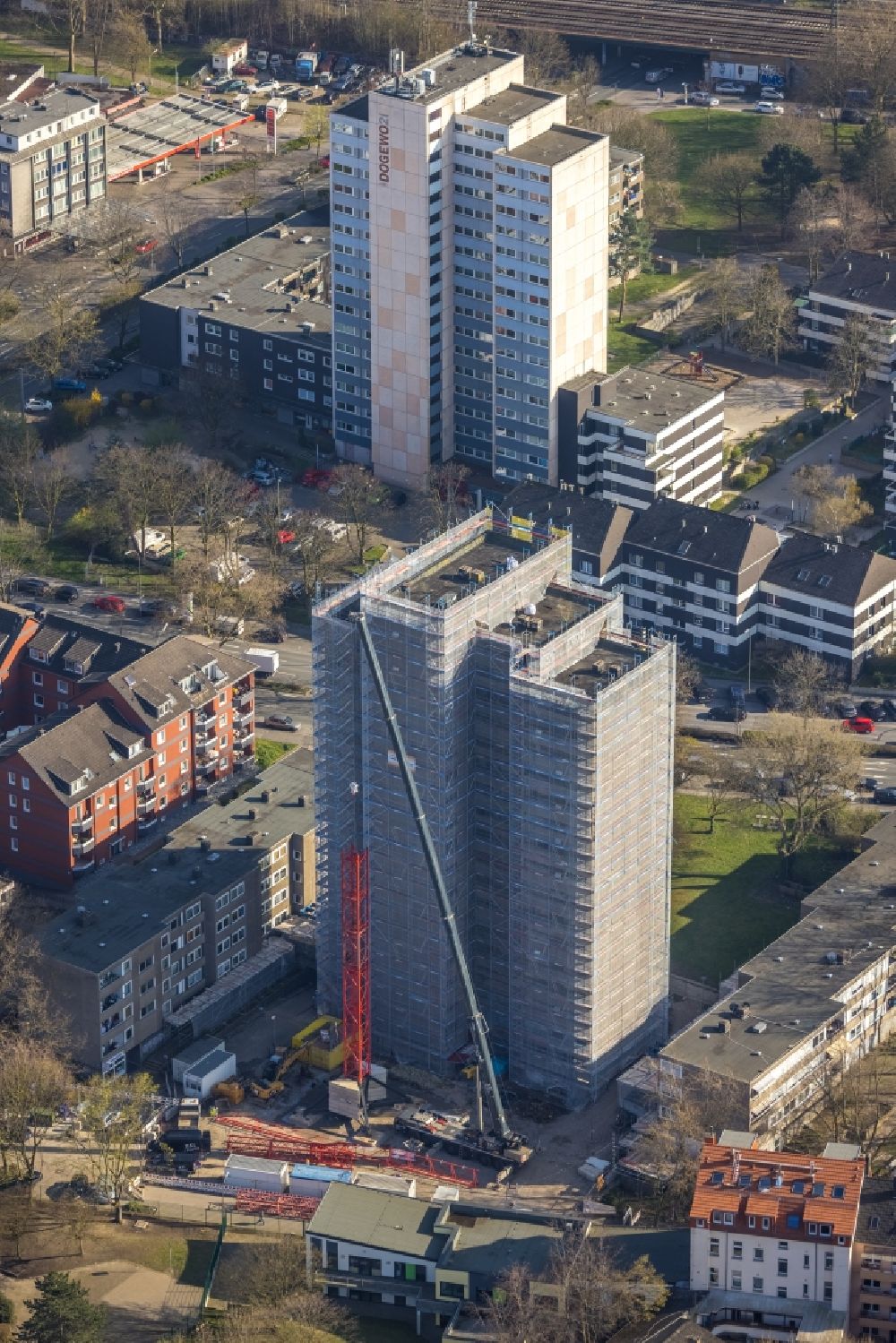 Luftaufnahme Dortmund - Abriß- Baustelle zum Rückbau des Hochhaus- Gebäude im Ortsteil Nordmarkt-Süd in Dortmund im Bundesland Nordrhein-Westfalen, Deutschland