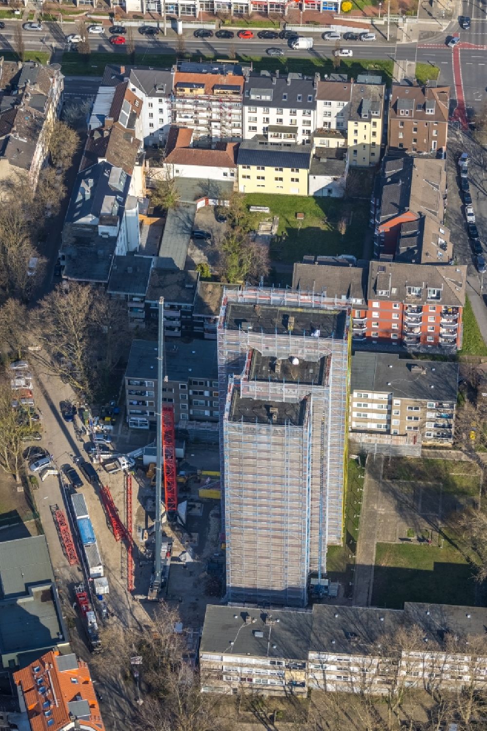 Dortmund von oben - Abriß- Baustelle zum Rückbau des Hochhaus- Gebäude im Ortsteil Nordmarkt-Süd in Dortmund im Bundesland Nordrhein-Westfalen, Deutschland