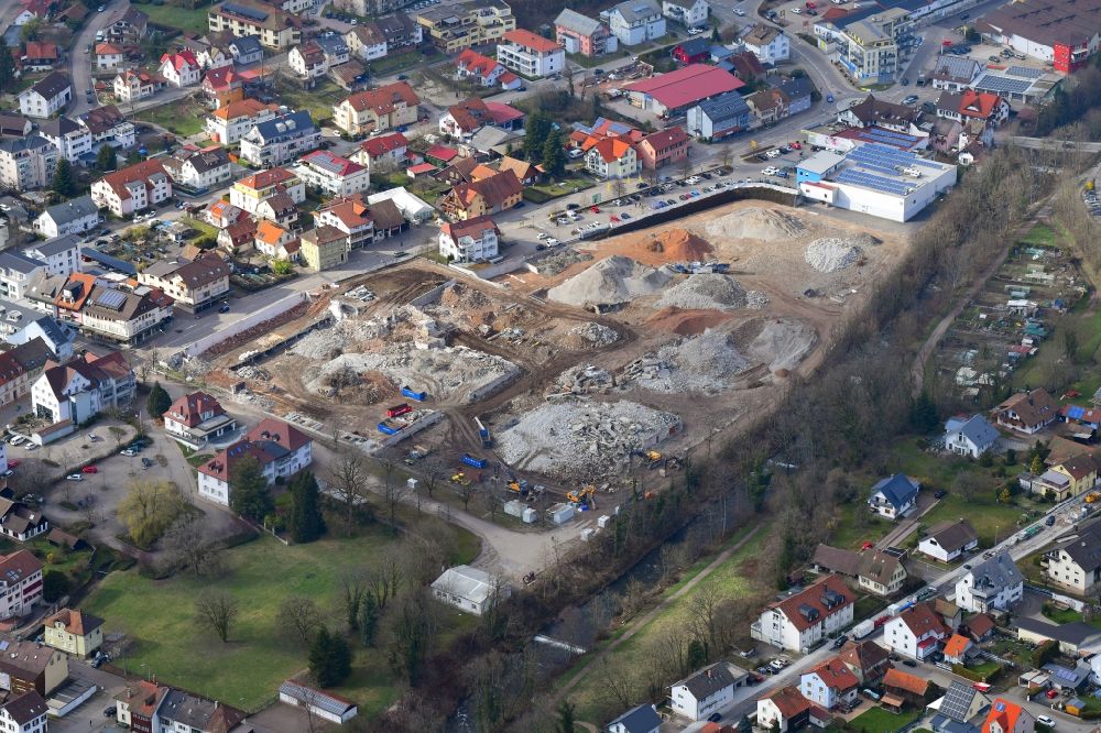 Luftaufnahme Wehr - Abrißarbeiten auf dem Gelände der Industrie- Ruine Brennet Areal in Wehr im Bundesland Baden-Württemberg, Deutschland