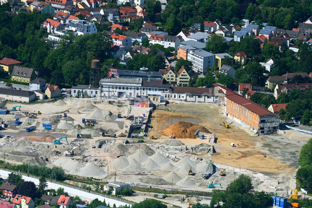 Luftaufnahme Dachau - Abrißarbeiten auf dem Gelände der Industrie- Ruine der MD - Papierfabrik in Dachau im Bundesland Bayern, Deutschland