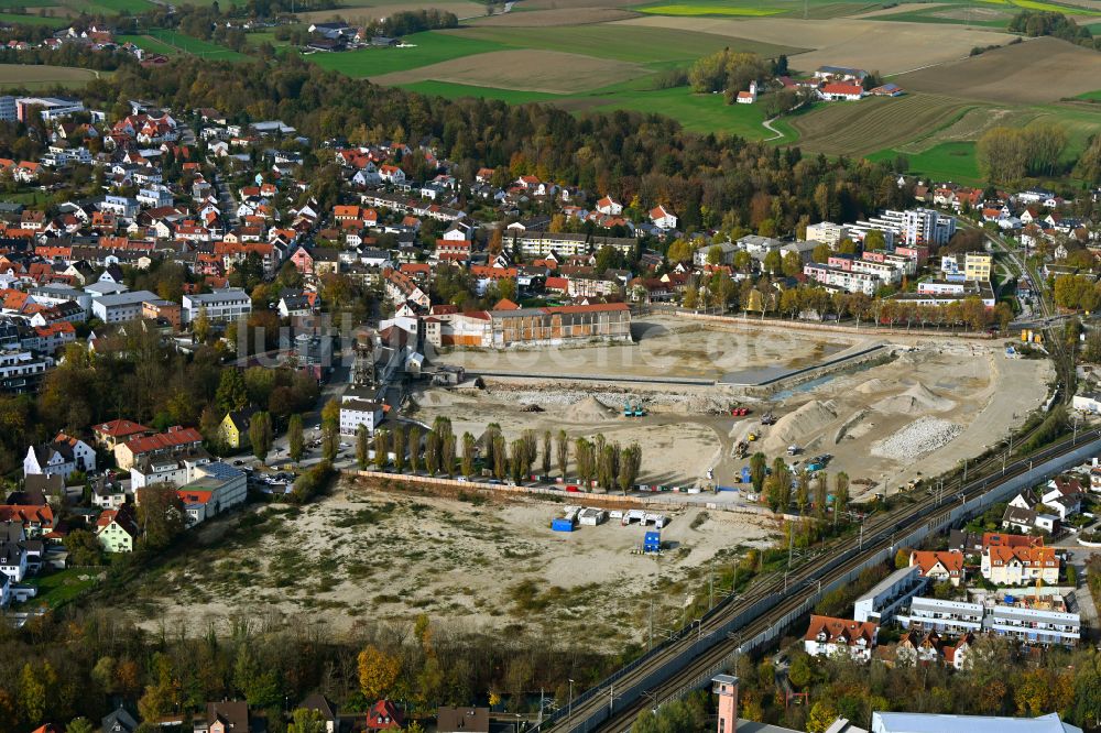 Dachau von oben - Abrißarbeiten auf dem Gelände der Industrie- Ruine der MD - Papierfabrik in Dachau im Bundesland Bayern, Deutschland
