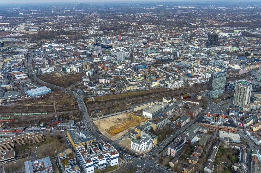 Luftaufnahme Essen - Abrissfläche des ehemaligen Verlags- und Zeitungsviertels in Essen im Bundesland Nordrhein-Westfalen, Deutschland