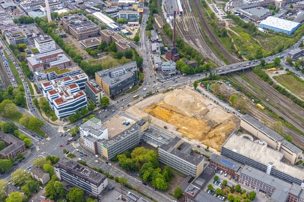 Luftaufnahme Essen - Abrissfläche des ehemaligen Verlags- und Zeitungsviertels in Essen im Bundesland Nordrhein-Westfalen, Deutschland