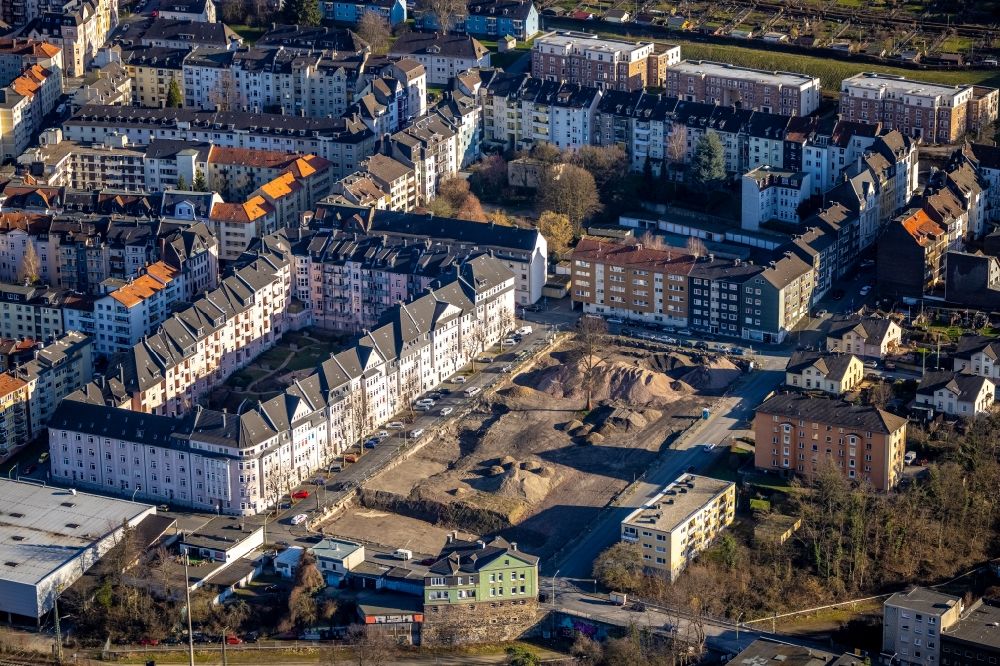 Luftbild Hagen - Abrissfläche des Mehrfamilienhaus - Gebäudes Block 1 zum Neubau einer KITA - Kindertagesstätte an der Ewaldstraße - Minervastraße in Hagen im Bundesland Nordrhein-Westfalen, Deutschland