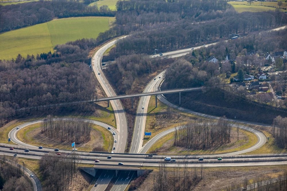 Luftaufnahme Sprockhövel - AK Autobahnkreuz Wuppertal-Nord in Sprockhövel im Ennepe-Ruhr-Kreis ind Nordrhein-Westfalen