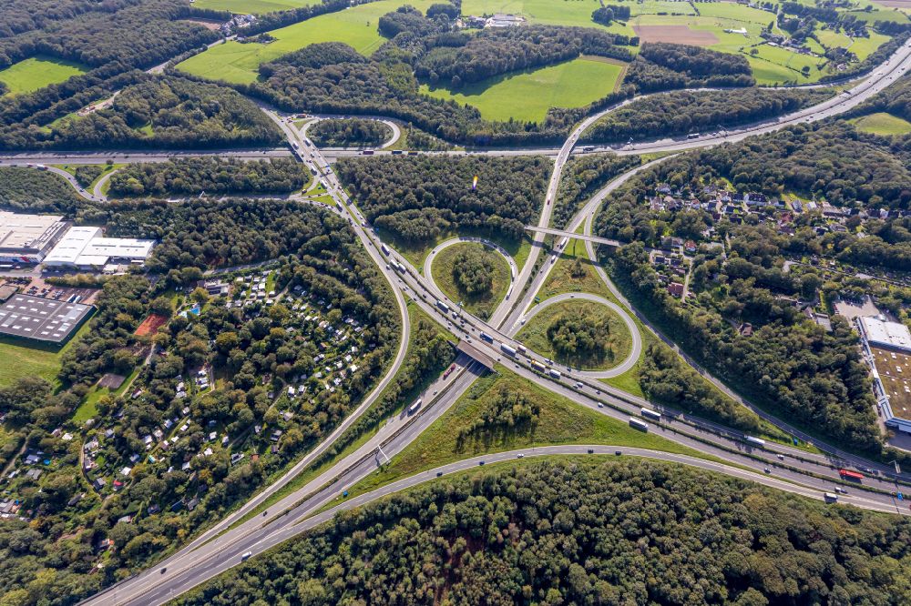 Sprockhövel aus der Vogelperspektive: AK Autobahnkreuz Wuppertal-Nord in Sprockhövel im Ennepe-Ruhr-Kreis ind Nordrhein-Westfalen