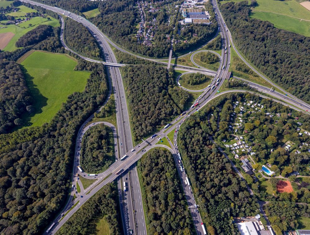 Sprockhövel von oben - AK Autobahnkreuz Wuppertal-Nord in Sprockhövel im Ennepe-Ruhr-Kreis ind Nordrhein-Westfalen