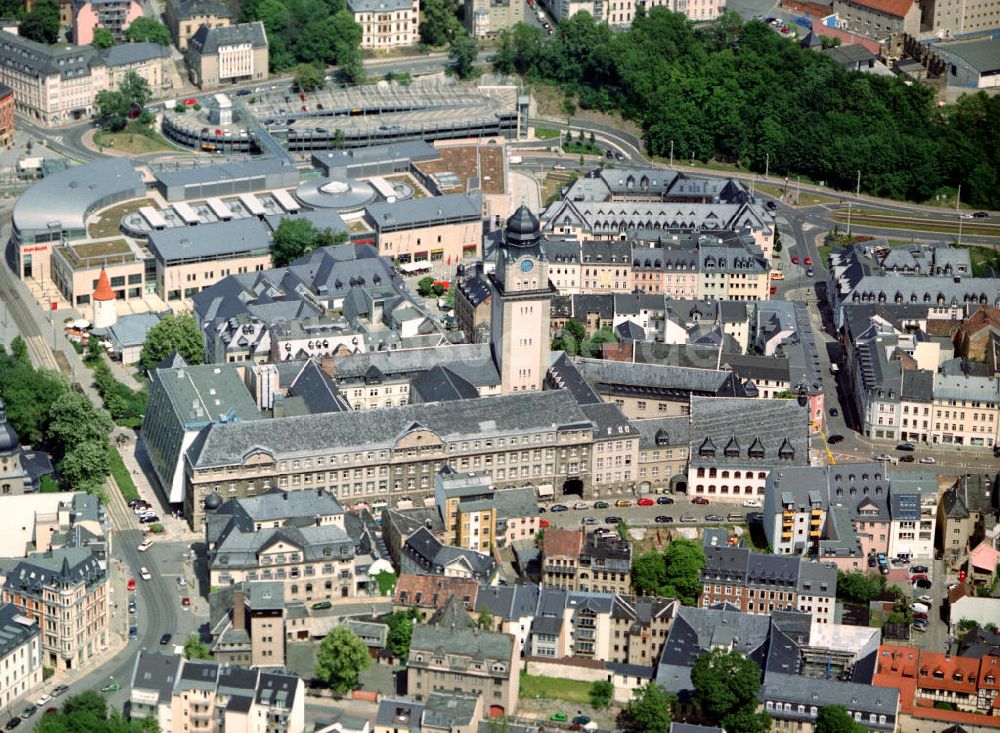 Luftbild Plauen - Altes und neues Rathaus in Plauen