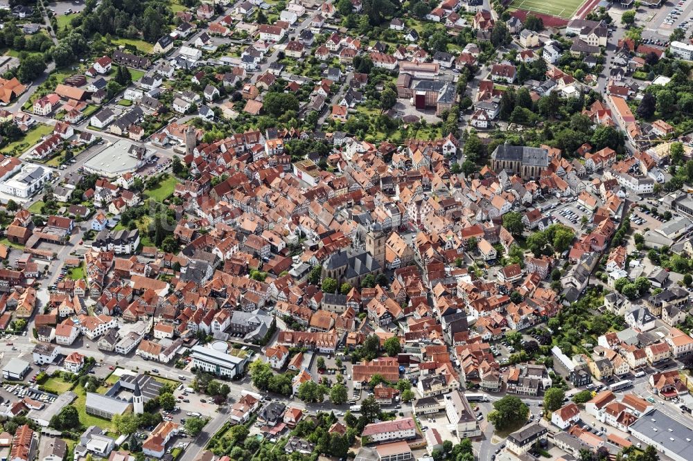 Alsfeld von oben - Altstadtbereich und Innenstadtzentrum in Alsfeld im Bundesland Hessen, Deutschland