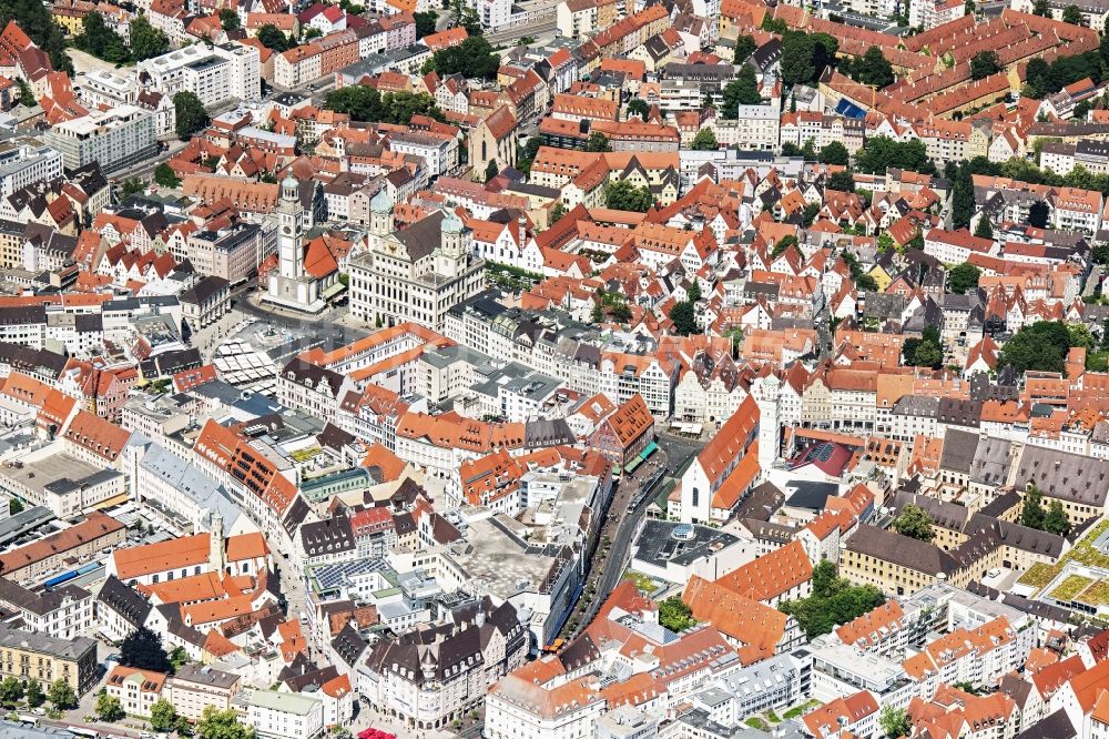 Luftaufnahme Augsburg - Altstadtbereich und Innenstadtzentrum in Augsburg im Bundesland Bayern, Deutschland