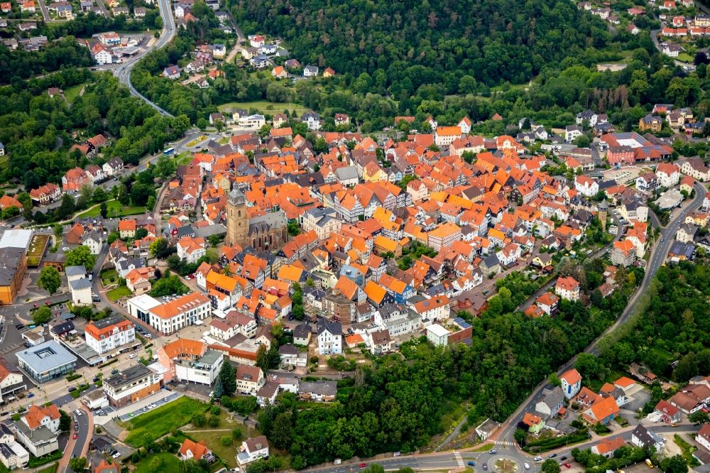 Luftaufnahme Bad Wildungen - Altstadtbereich und Innenstadtzentrum in Bad Wildungen im Bundesland Hessen, Deutschland