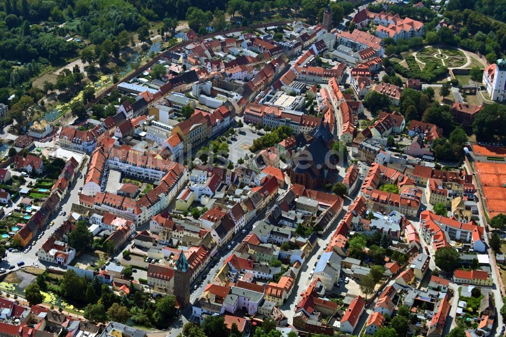 Delitzsch aus der Vogelperspektive: Altstadtbereich und Innenstadtzentrum in Delitzsch im Bundesland Sachsen, Deutschland