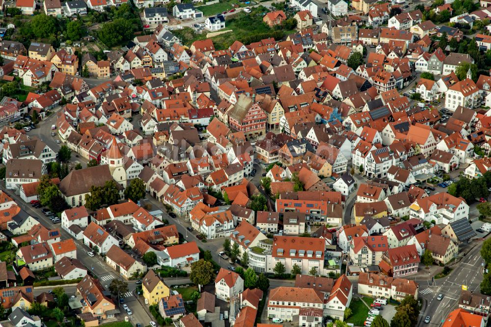 Großbottwar von oben - Altstadtbereich und Innenstadtzentrum in Großbottwar im Bundesland Baden-Württemberg, Deutschland