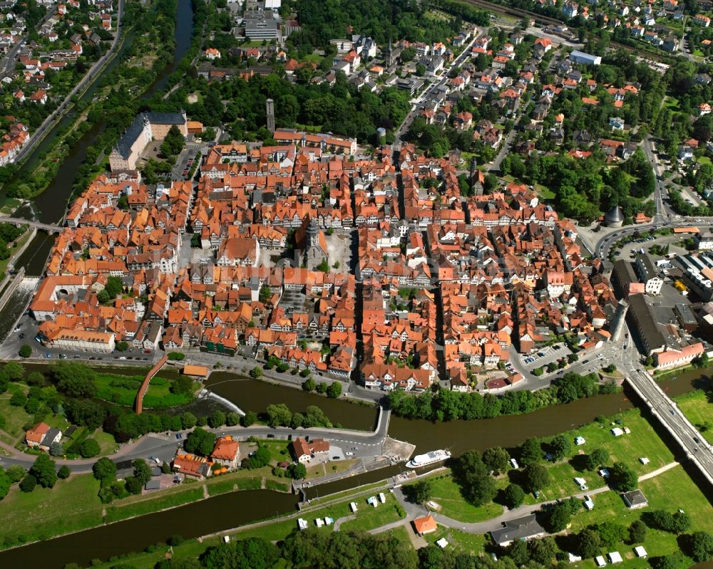 Luftaufnahme Hann. Münden - Altstadtbereich und Innenstadtzentrum in Hann. Münden im Bundesland Niedersachsen, Deutschland