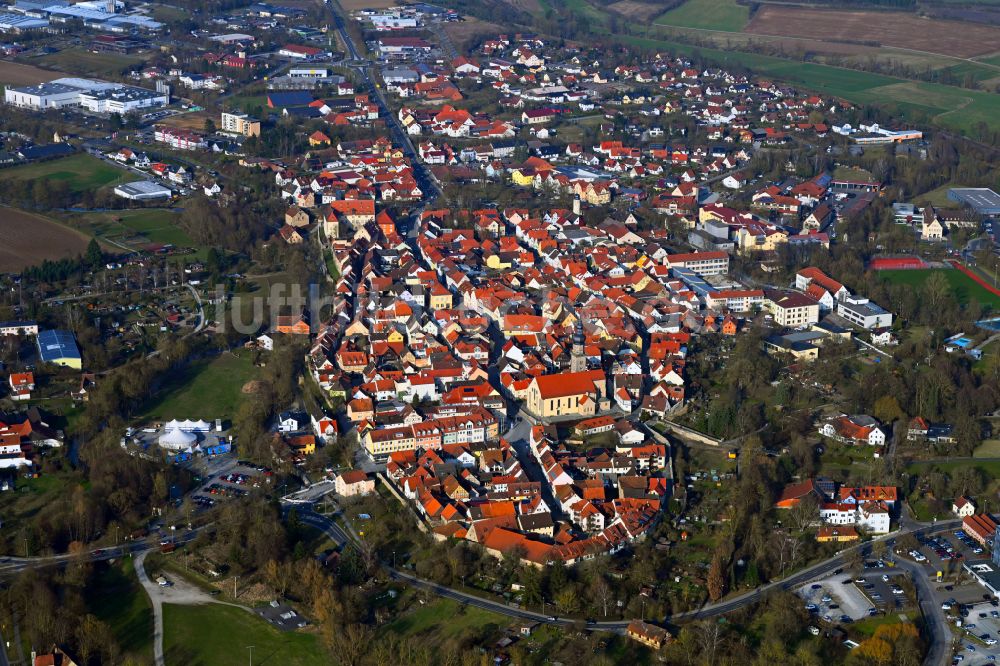 Mellrichstadt von oben - Altstadtbereich und Innenstadtzentrum in Mellrichstadt im Bundesland Bayern, Deutschland