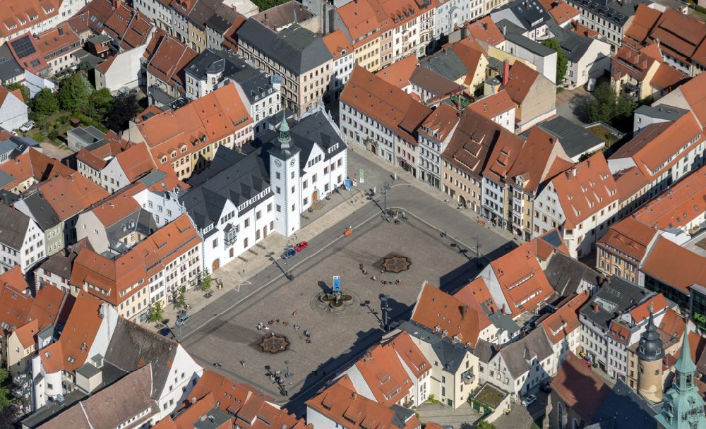 Freiberg von oben - Altstadtbereich und Innenstadtzentrum mit Obermarkt in Freiberg im Bundesland Sachsen, Deutschland