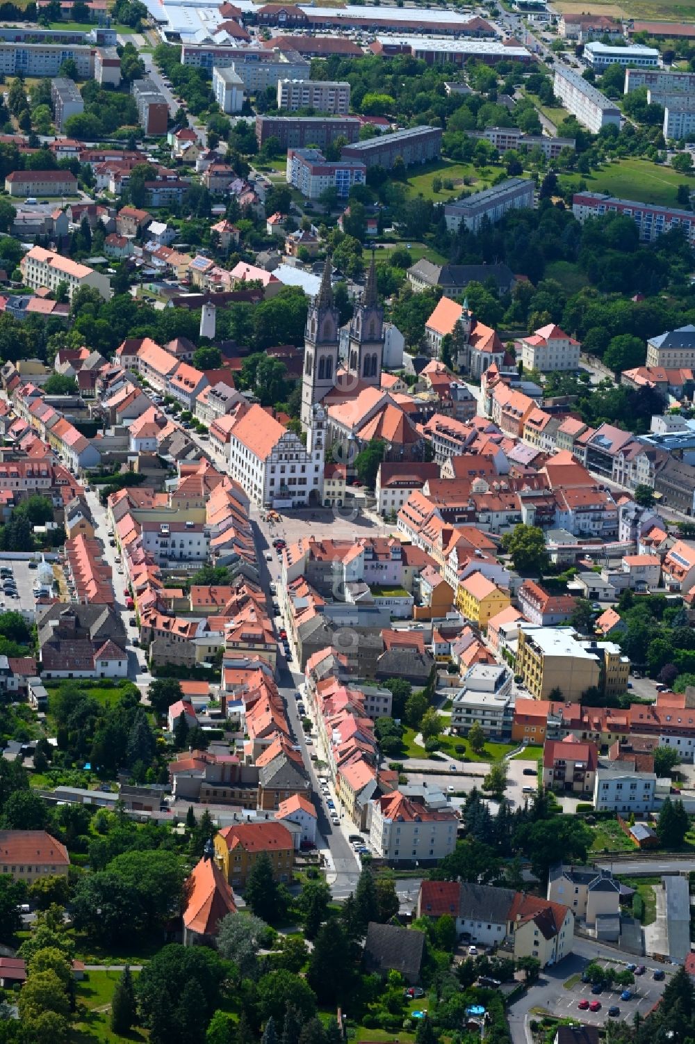 Luftaufnahme Oschatz - Altstadtbereich und Innenstadtzentrum in Oschatz im Bundesland Sachsen, Deutschland