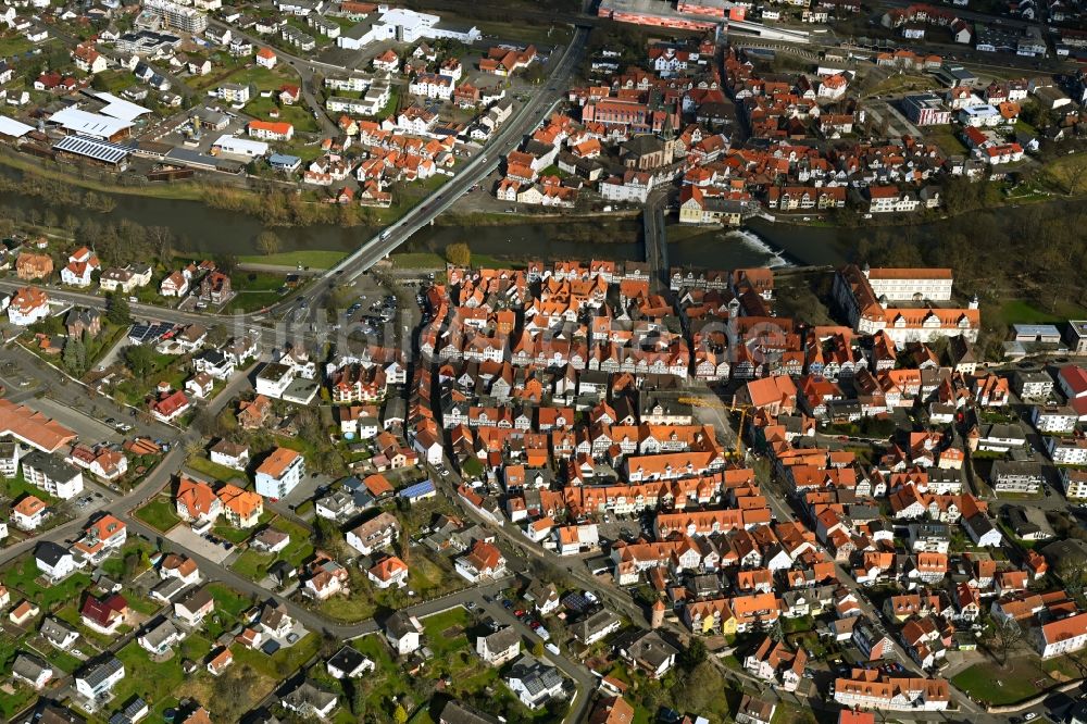 Luftaufnahme Rotenburg an der Fulda - Altstadtbereich und Innenstadtzentrum in Rotenburg an der Fulda im Bundesland Hessen, Deutschland