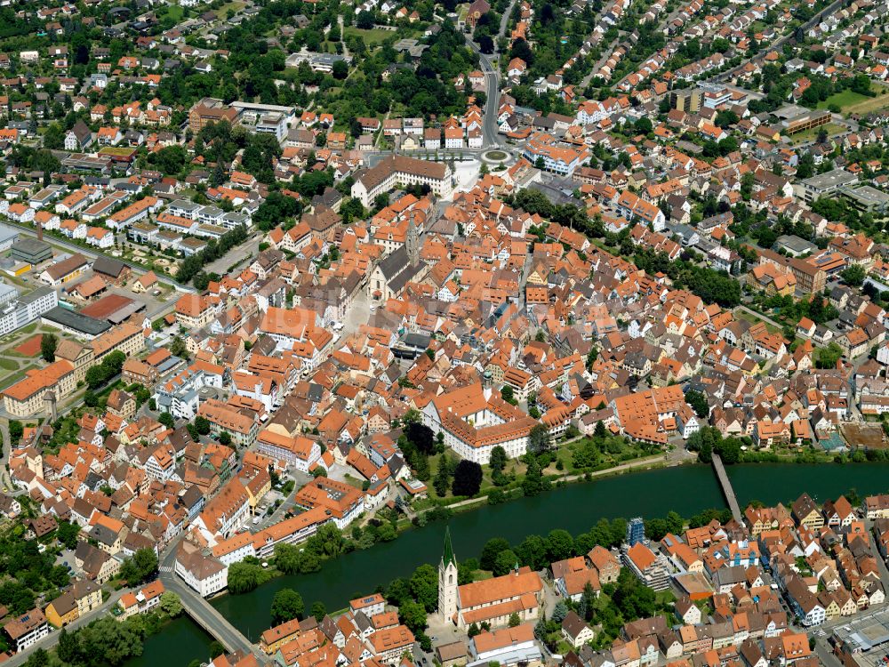 Rottenburg am Neckar von oben - Altstadtbereich und Innenstadtzentrum in Rottenburg am Neckar im Bundesland Baden-Württemberg, Deutschland