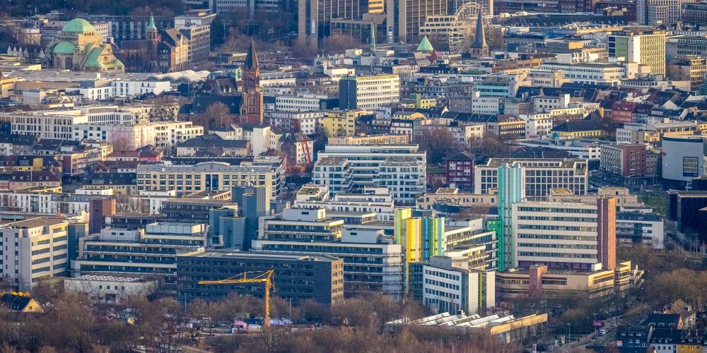 Luftaufnahme Essen - Ansicht der Innenstadt von Essen im Bundesland Nordrhein-Westfalen, Deutschland