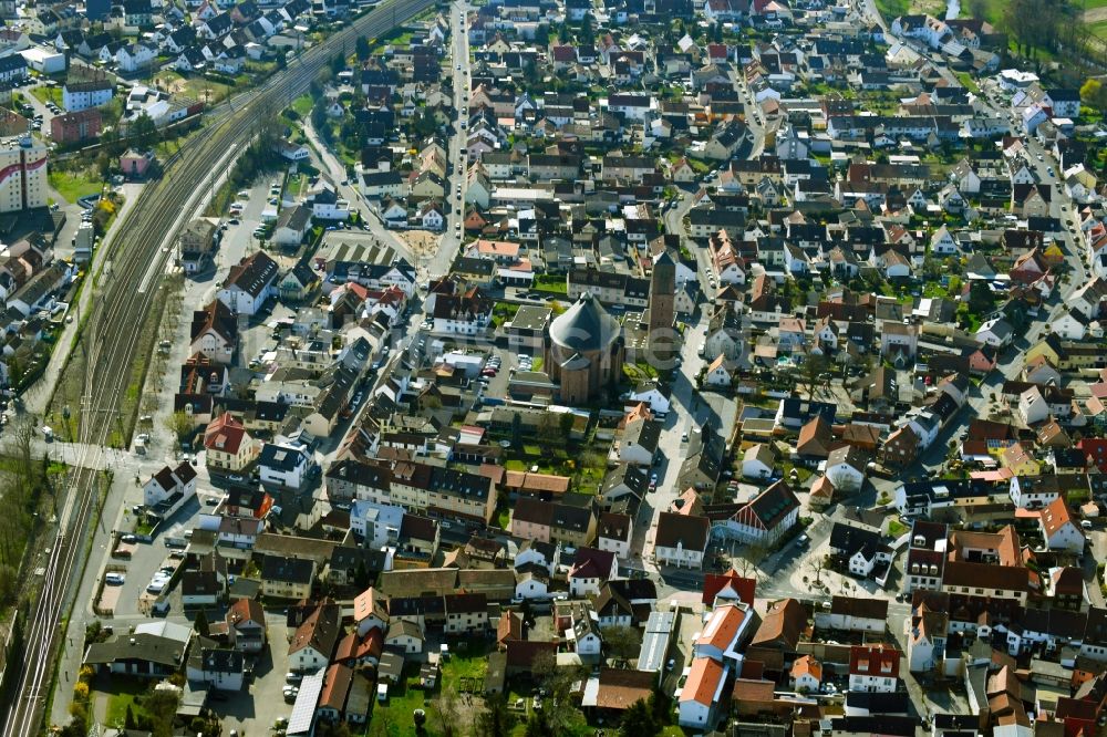 Luftaufnahme Stockstadt am Main - Ansicht der Innenstadt in Stockstadt am Main im Bundesland Bayern, Deutschland