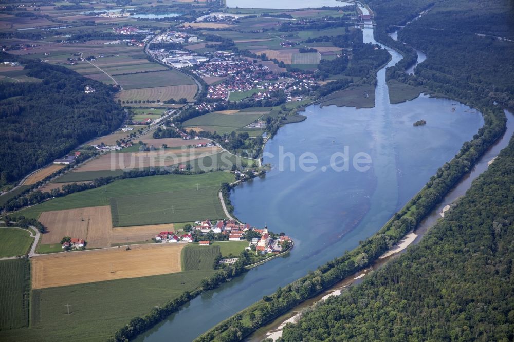 Luftaufnahme Eching - Ansicht des Kanalverlaufs des Mittlere-Isar-Kanals und des Echinger Stausees im Bundesland Bayern, Deutschland