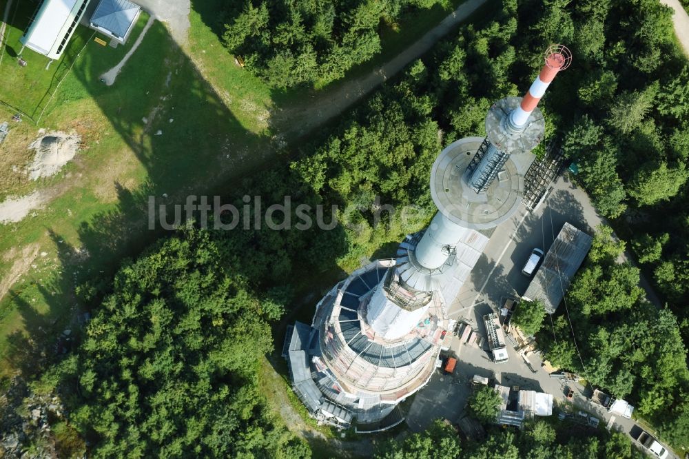Luftbild Bischofsgrüner Forst - Antennen- Sendeturm und Funkmast Sender Ochsenkopf in Bischofsgrün im Bundesland Bayern