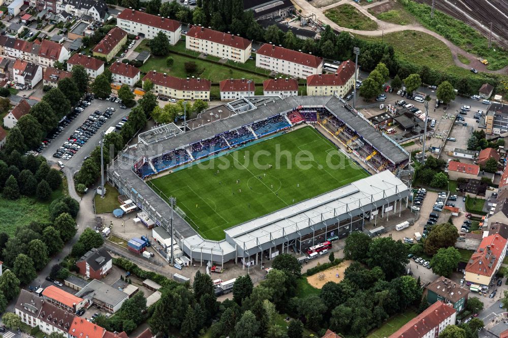 Osnabrück aus der Vogelperspektive: Arena Stadion an der Bremer Brücke im Ortsteil Schinkel in Osnabrück im Bundesland Niedersachsen, Deutschland