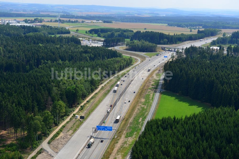 Luftbild Moßbach - Ausbau- Arbeiten und Baustellen an der Streckenführung der BAB Bundesautobahn A9 bei Moßbach in Thüringen