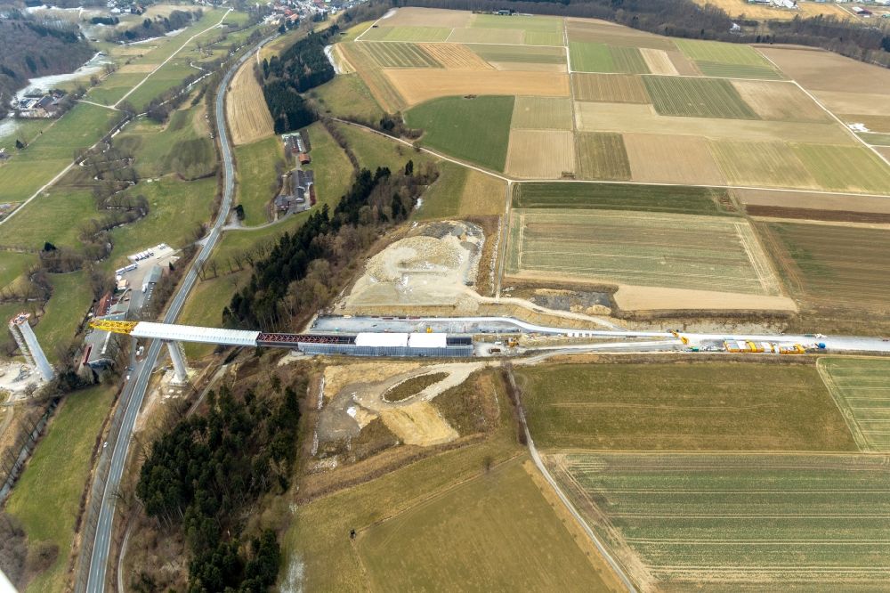 Luftaufnahme Bad Wünnenberg - Ausbau der Ortsumgehung im Straßenverlauf der Aftetalbrücke der B 480n in Bad Wünnenberg im Bundesland Nordrhein-Westfalen, Deutschland