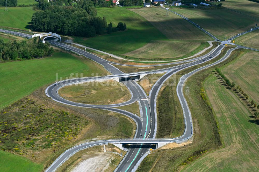 Feldschlößchen von oben - Ausbau der Ortsumgehung im Straßenverlauf der S177 in Feldschlößchen im Bundesland Sachsen, Deutschland
